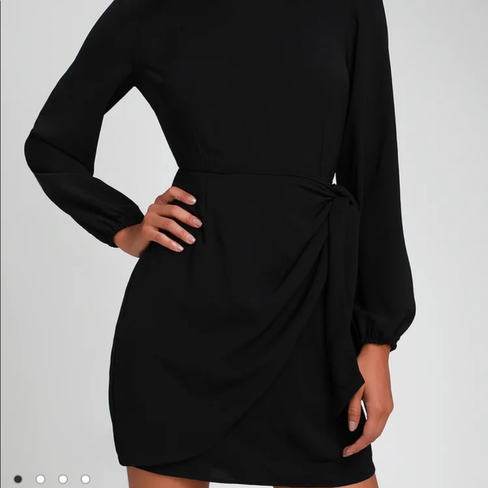Lulus Believe It or Knot Black Long Sleeve Tie-Front Skater Dress (Never worn)
